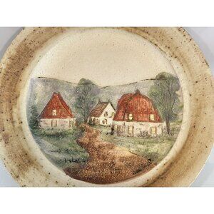 Vtg 1970s Signed Hubert Du Roscoat Pottery Art Wall Plate Cottagecore Farmhouse